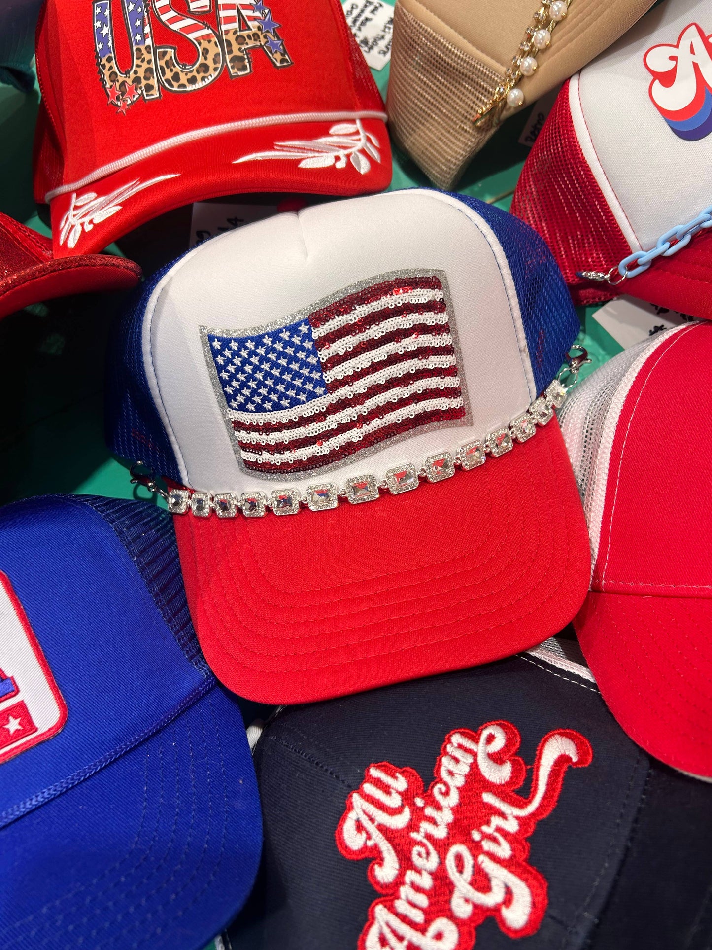 Sequin Flag Trucker Hat