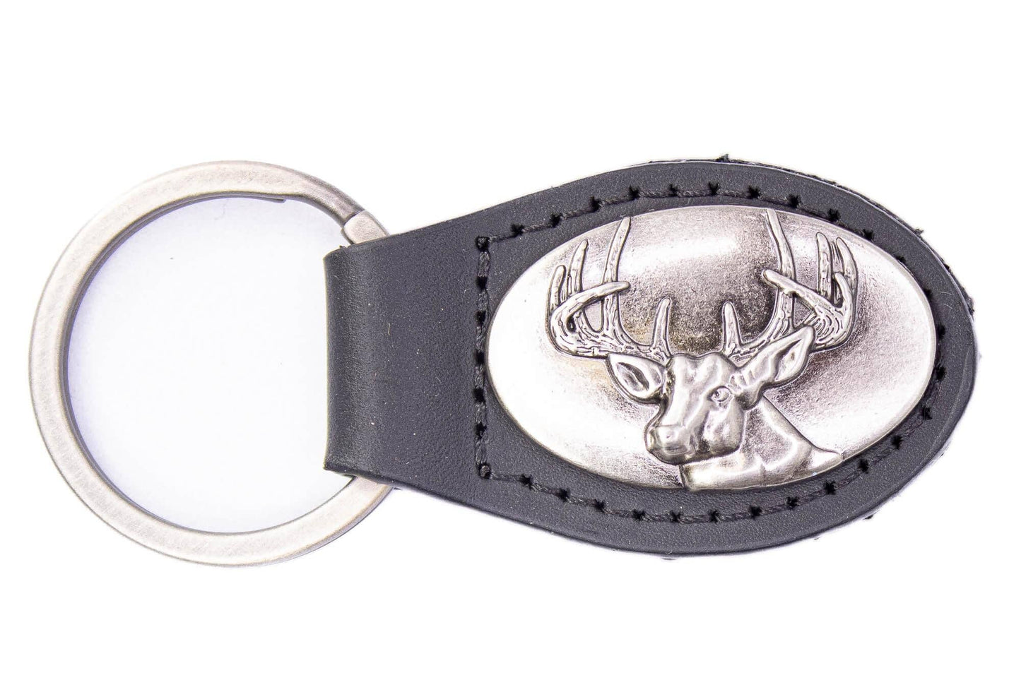 Buck Oval Leather Keychain