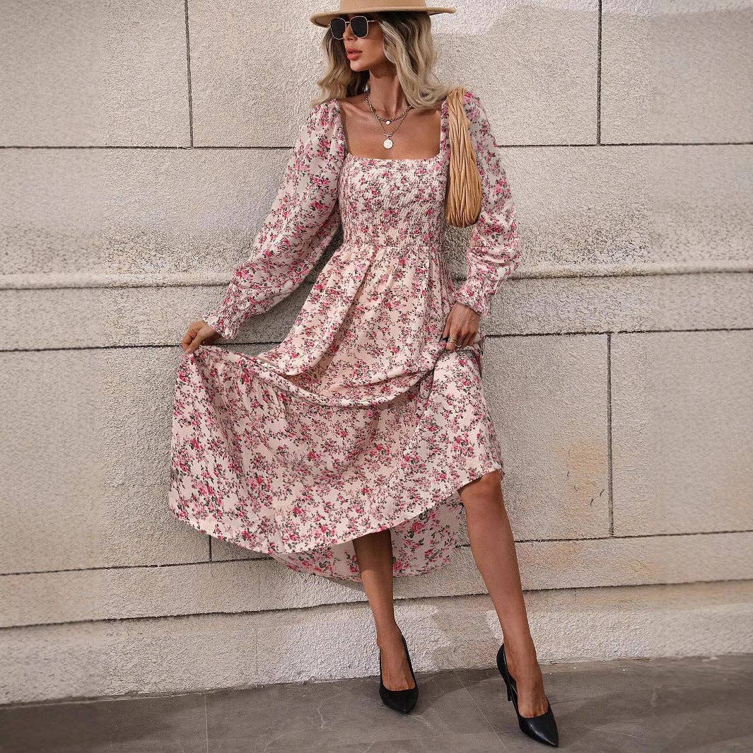 Long Sleeve Backless Floral Maxi Dress
