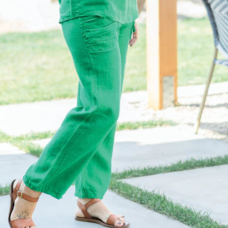 Linen Pant with 2 Large Ruched Front Pockets