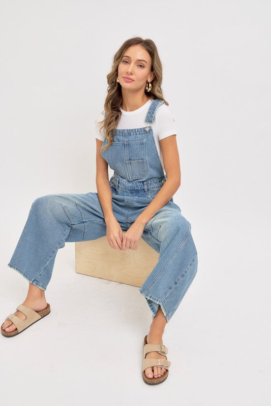 Denim Overall Barrel-leg Jumpsuit