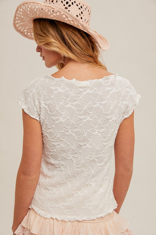 LACE LETTUCE EDGE BOAT NECK TOP