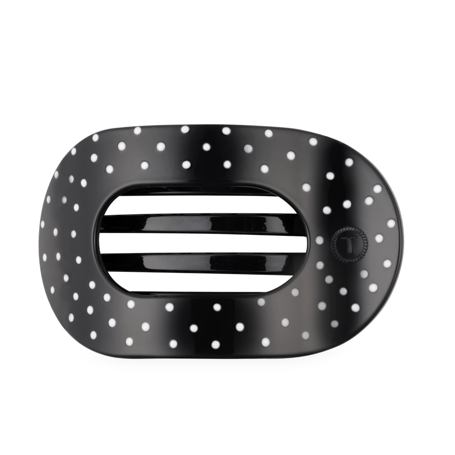 TELETIES - Black Polka Dot Party Large Flat Round Hair Clip