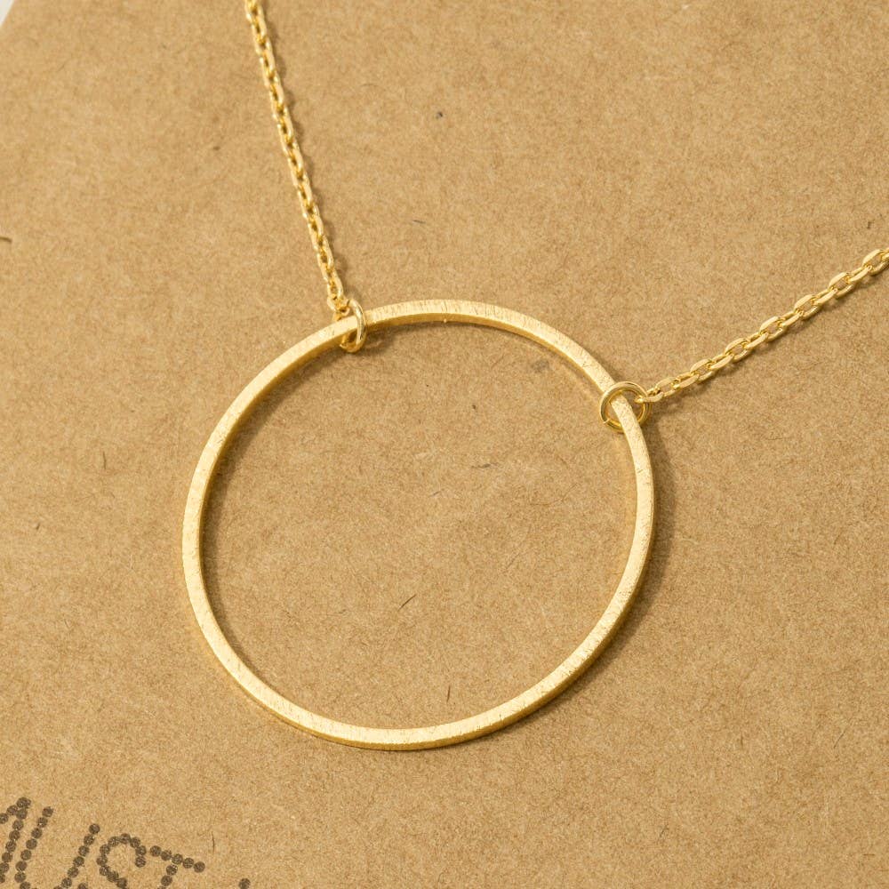 Gold Dipped Large Circle Cut Out Pendant Necklace