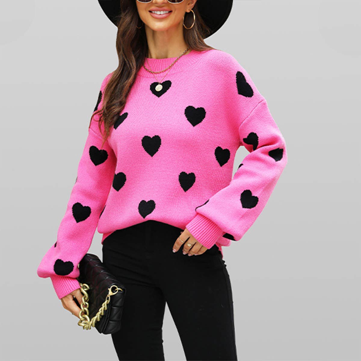 VALENTINE'S DAY COLOR CONTRAST LOVE LOOSE KNIT