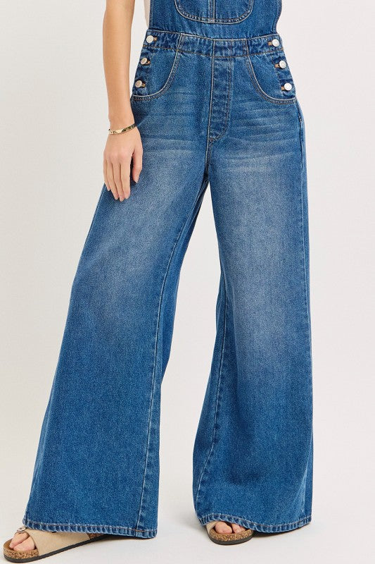 DENIM WIDE LEG OVERALLS