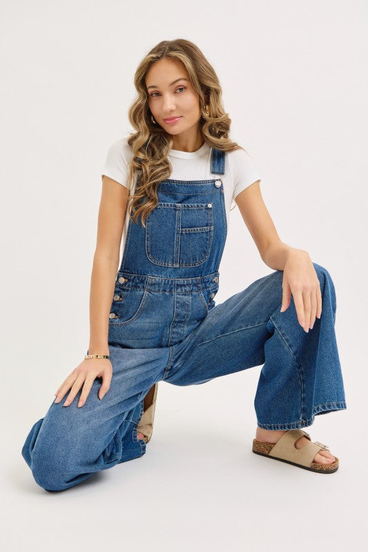 DENIM WIDE LEG OVERALLS