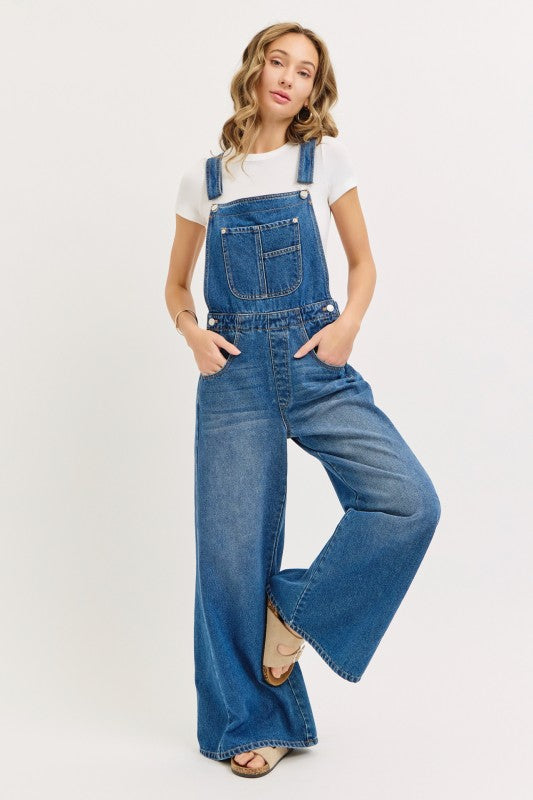 DENIM WIDE LEG OVERALLS