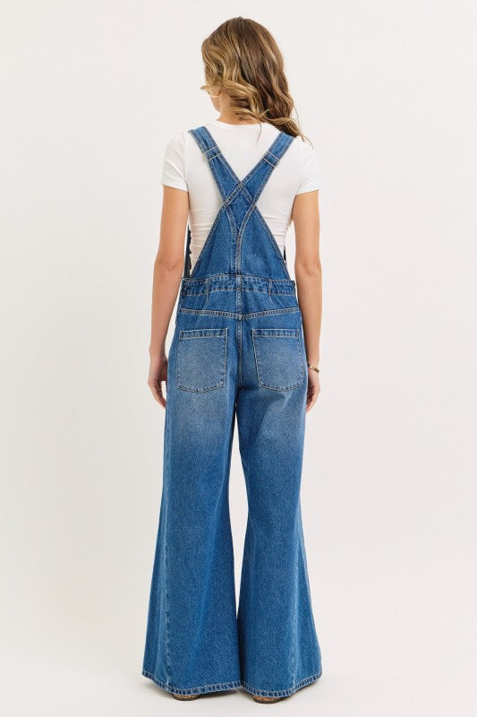 DENIM WIDE LEG OVERALLS