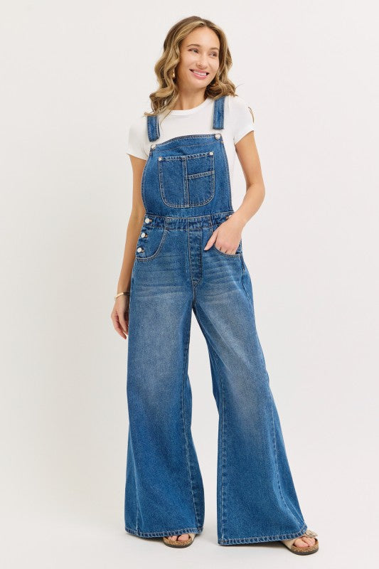DENIM WIDE LEG OVERALLS
