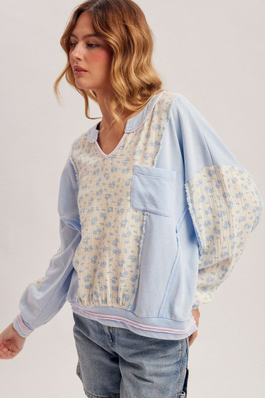 Blue Floral Block Dolman Sweatshirt
