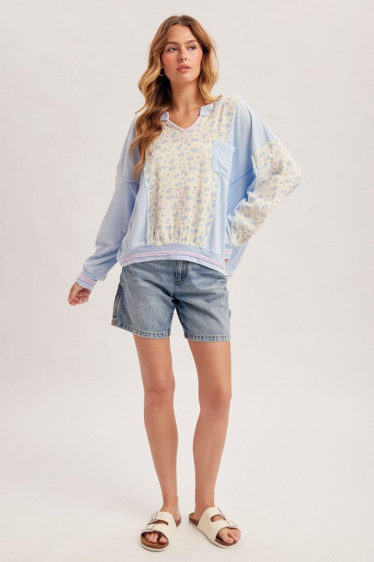Blue Floral Block Dolman Sweatshirt