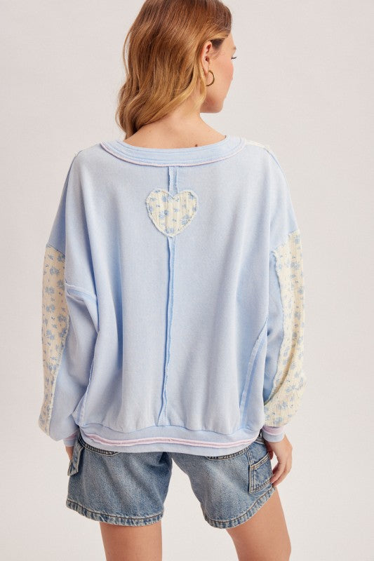 Blue Floral Block Dolman Sweatshirt