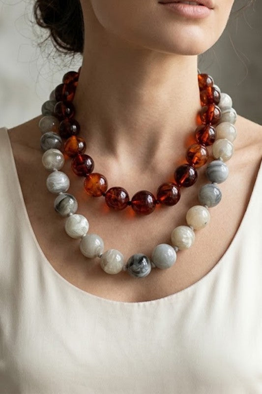 RESIN BEADED NECKLACE GREY