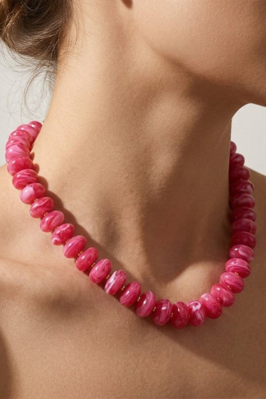 BEADED LAYERING NECKLACE - FUSCIA