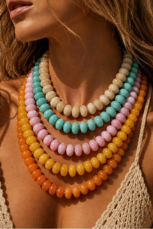 BEADED LAYERING NECKLACE - FUSCIA