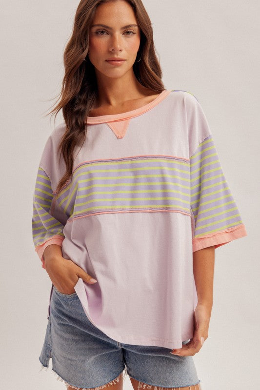 FRONT STRIPED PATCH OVERSIZED TOP