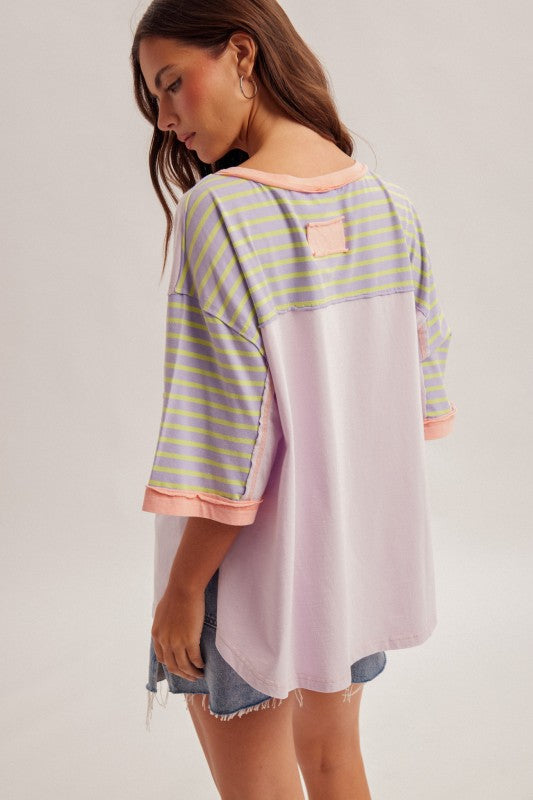 FRONT STRIPED PATCH OVERSIZED TOP