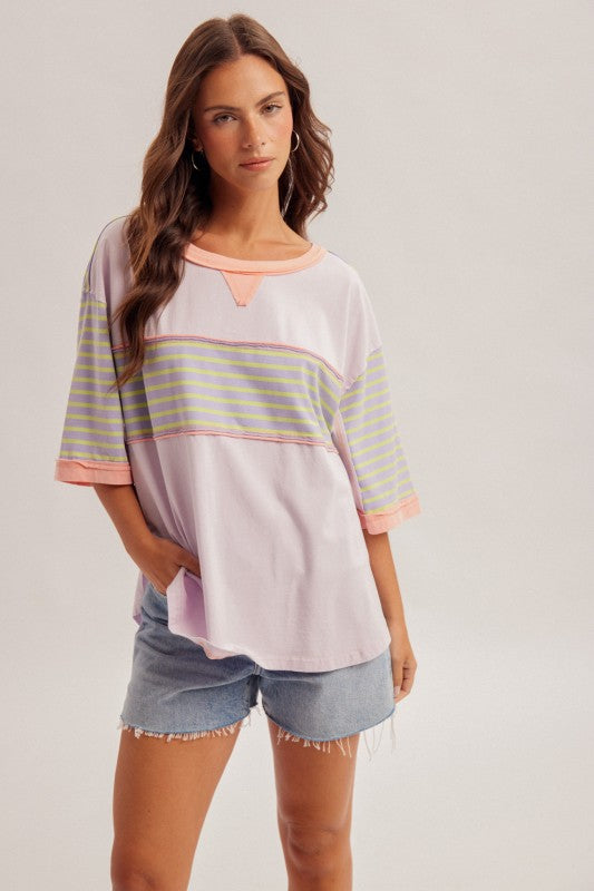 FRONT STRIPED PATCH OVERSIZED TOP