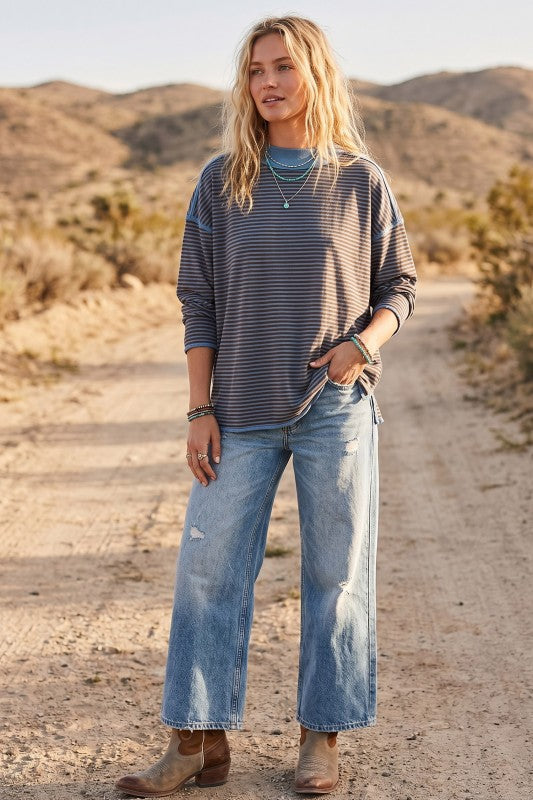 Blue/brown striped top