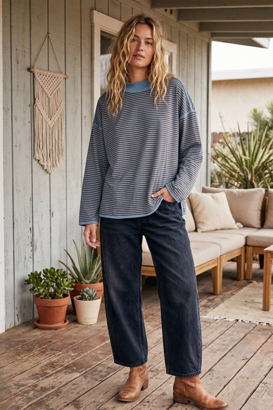 Blue/brown striped top