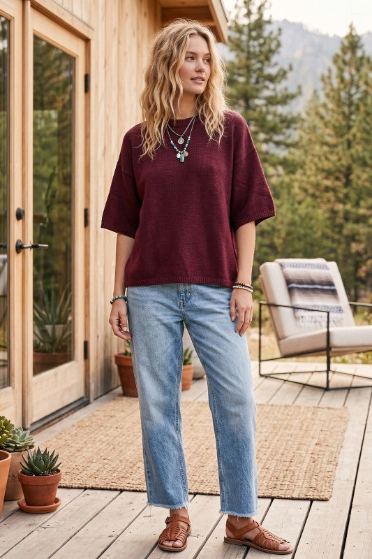 Burgundy Oversized SS Sweater