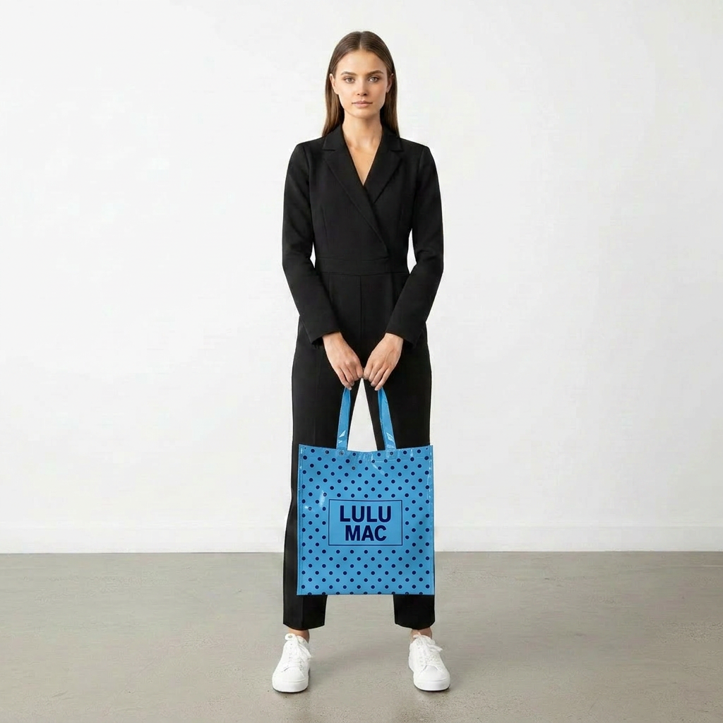 Girlie Girl Originals - LM-BG-1004 REUSABLE TOTE-LT BLUE DARK BLUE DOTS