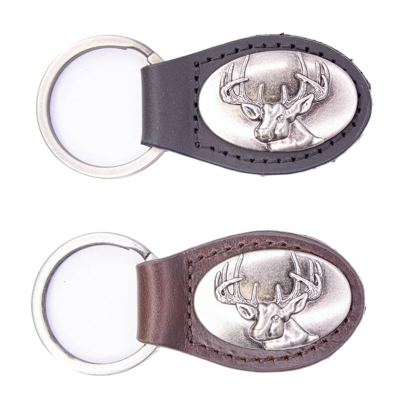 Buck Oval Leather Keychain