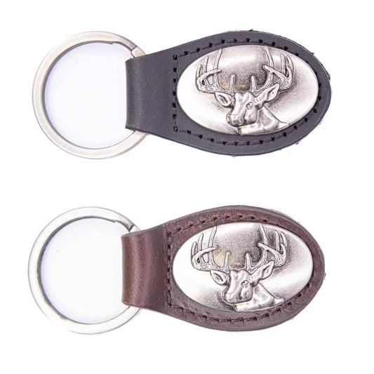 Buck Oval Leather Keychain