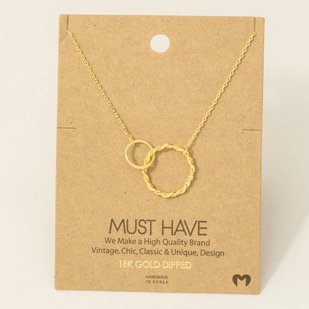 Gold Dipped Double Circle Chain Link Charm Necklace