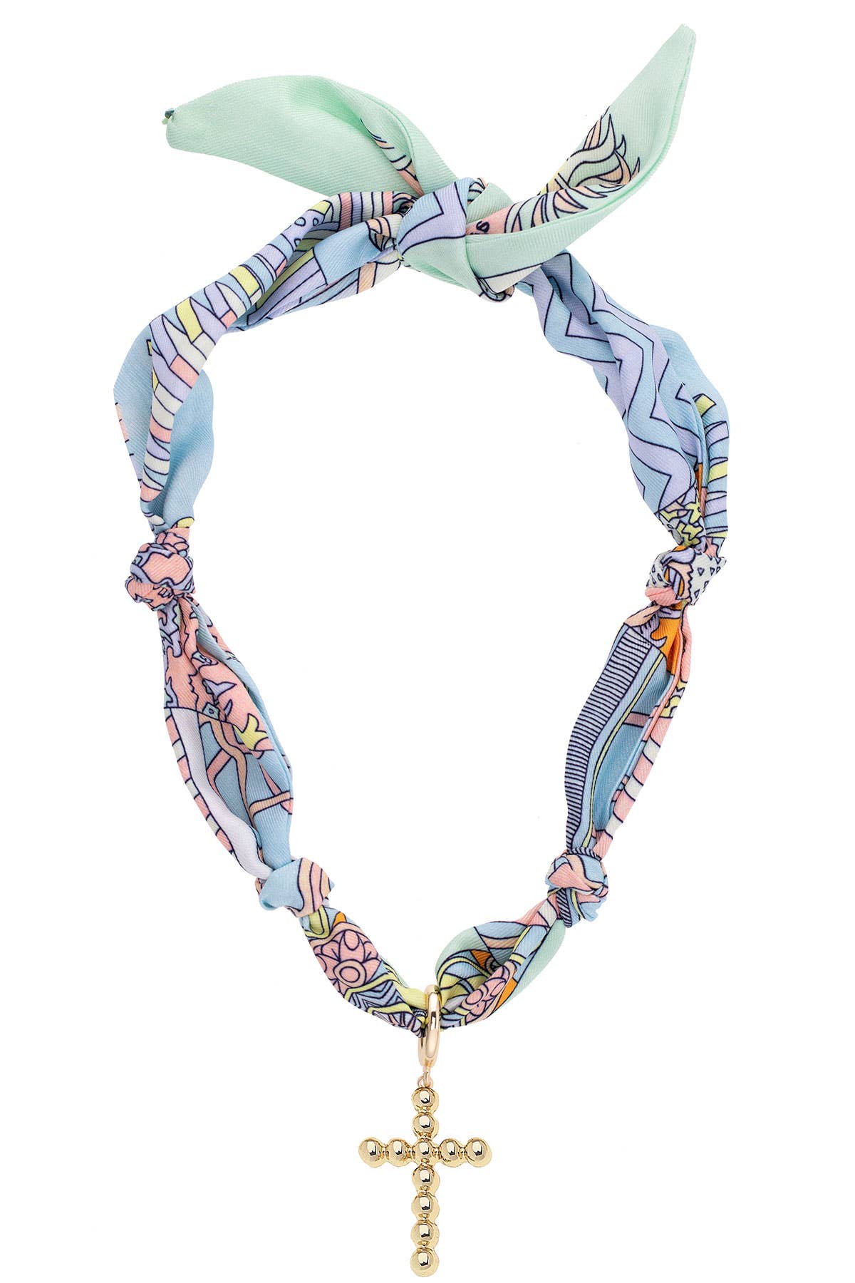 Beaded Cross Scarf Necklace in Pastel Multi