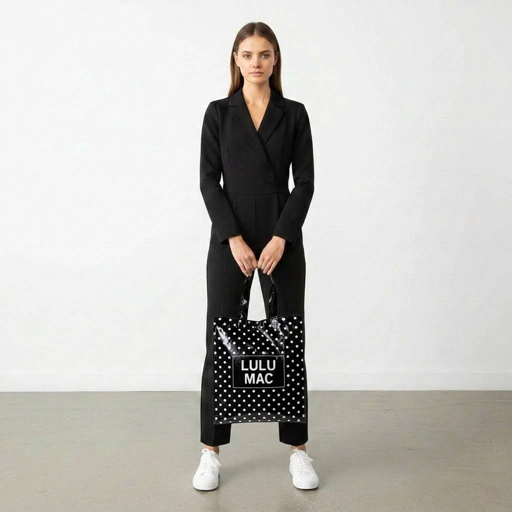 Girlie Girl Originals - LM-BG-1004 REUSABLE TOTE-BLACK WHITE DOTS