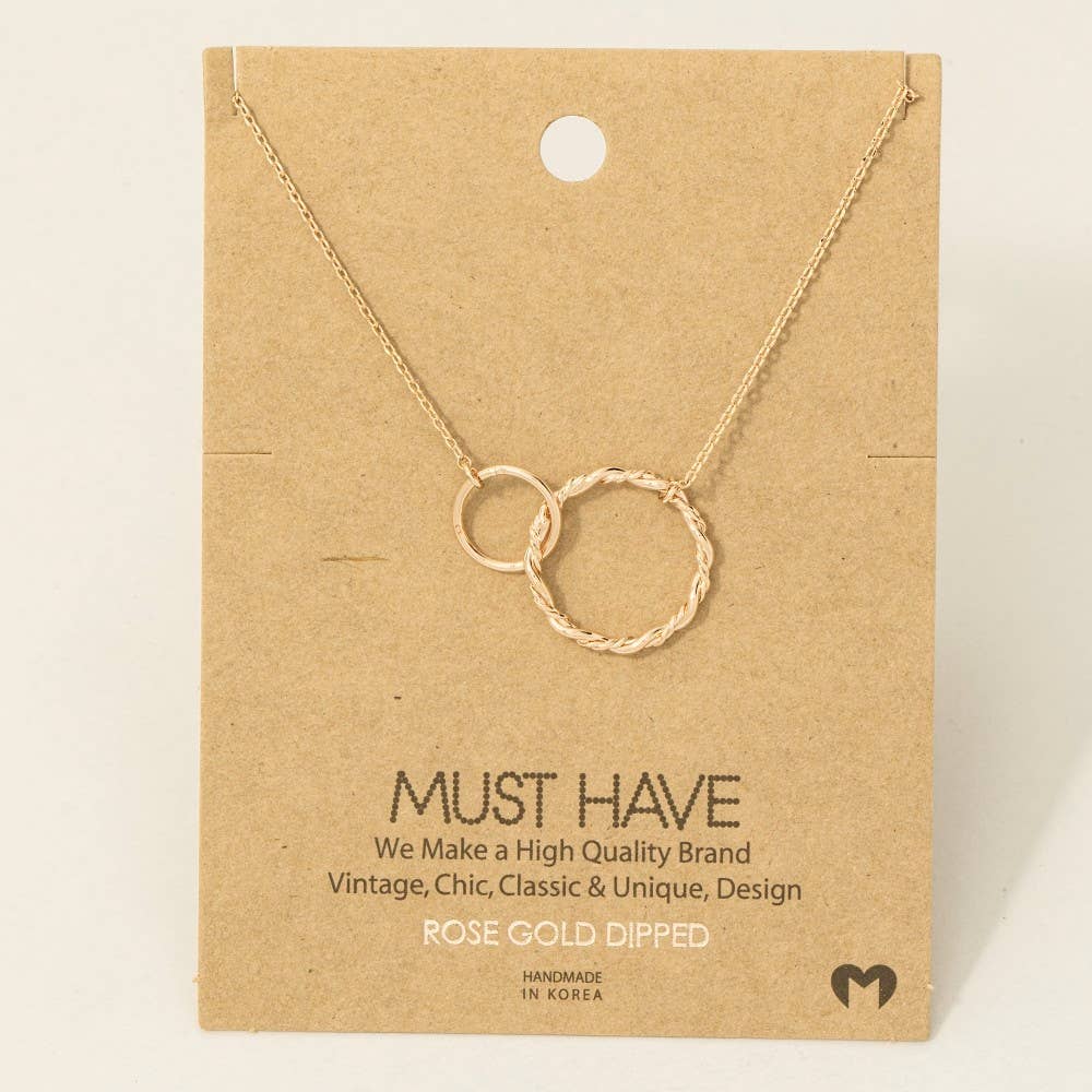 Gold Dipped Double Circle Chain Link Charm Necklace
