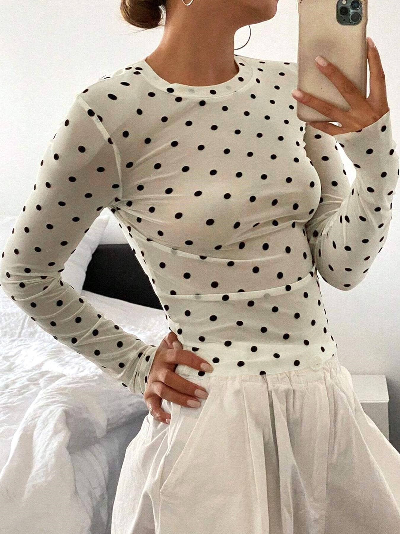 Polka Dot Sheer Mesh Blouse