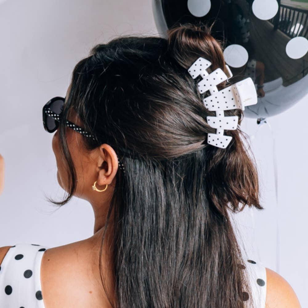 TELETIES - Classic White Polka Dot Party Large Claw Clip