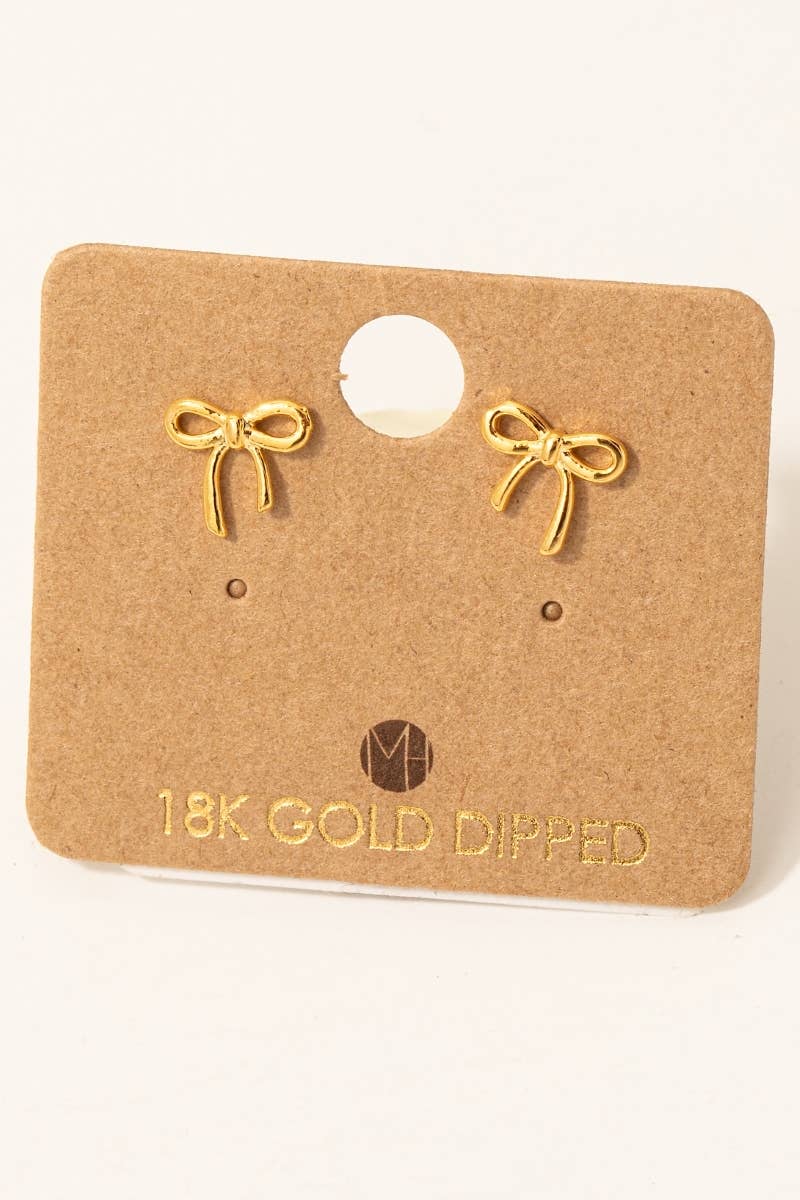 Gold Dipped Mini Ribbon Bow Stud Earrings