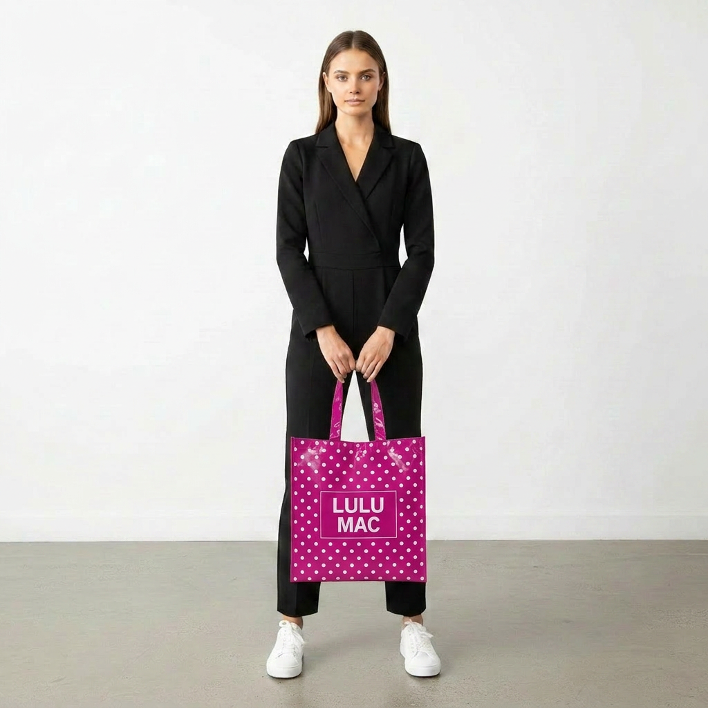 Girlie Girl Originals - LM-BG-1004 REUSABLE TOTE -HOT PINK WHITE DOT