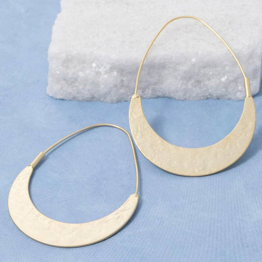 Vintage Gold Dipped Hammered Crescent Tear Hoop Earrings