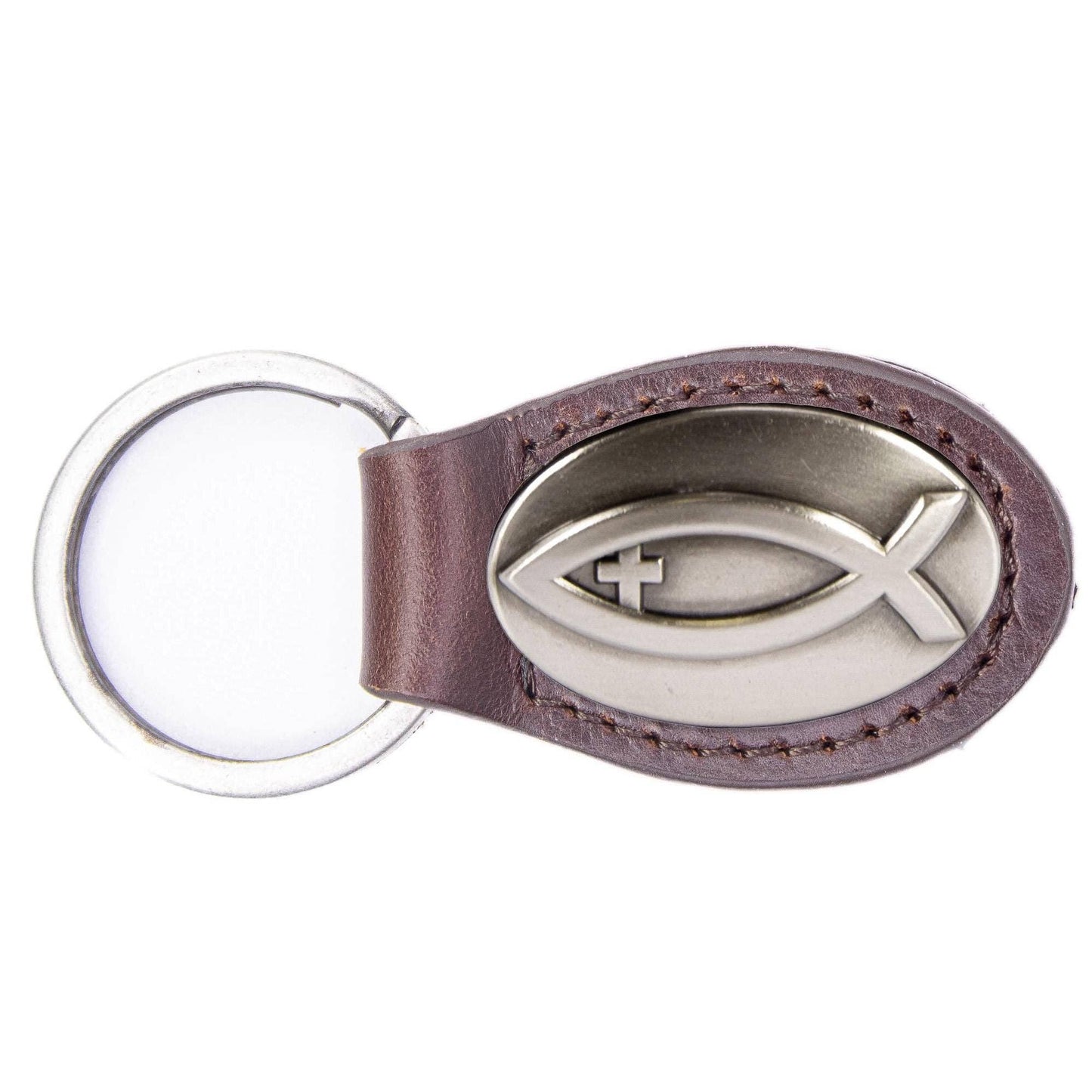 Jesus Fish Oval Leather Keychain