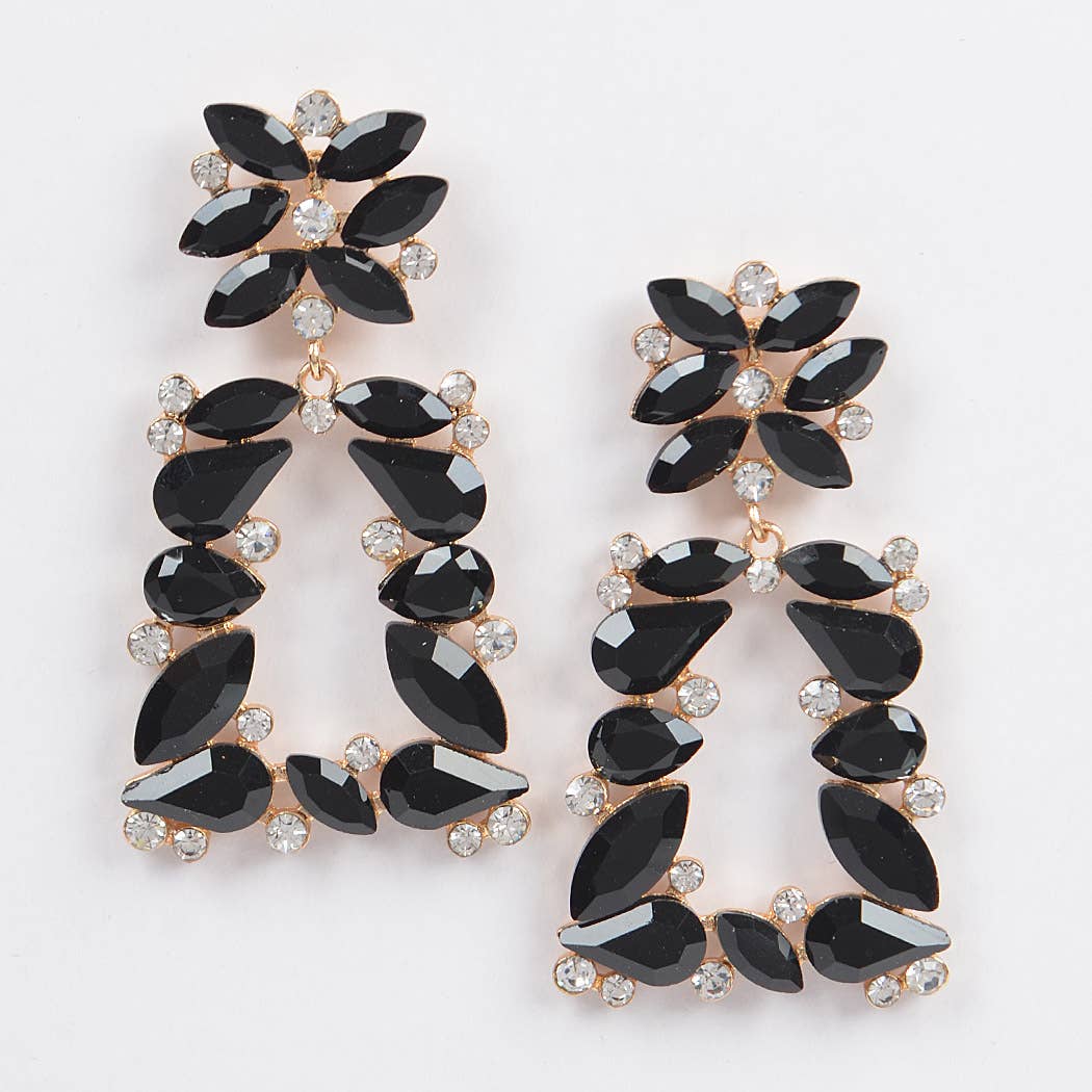 3AM BY H&D ACCESSORIES - Flower Trapezoid Dangle Rhinestone Earring