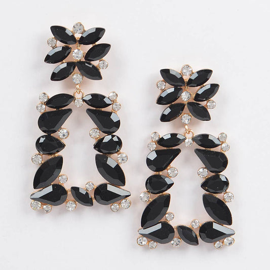 3AM BY H&D ACCESSORIES - Flower Trapezoid Dangle Rhinestone Earring