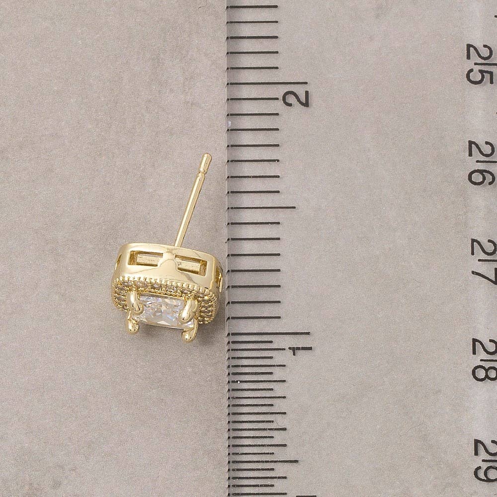Gold Dipped Square Halo Cz Stud Earrings