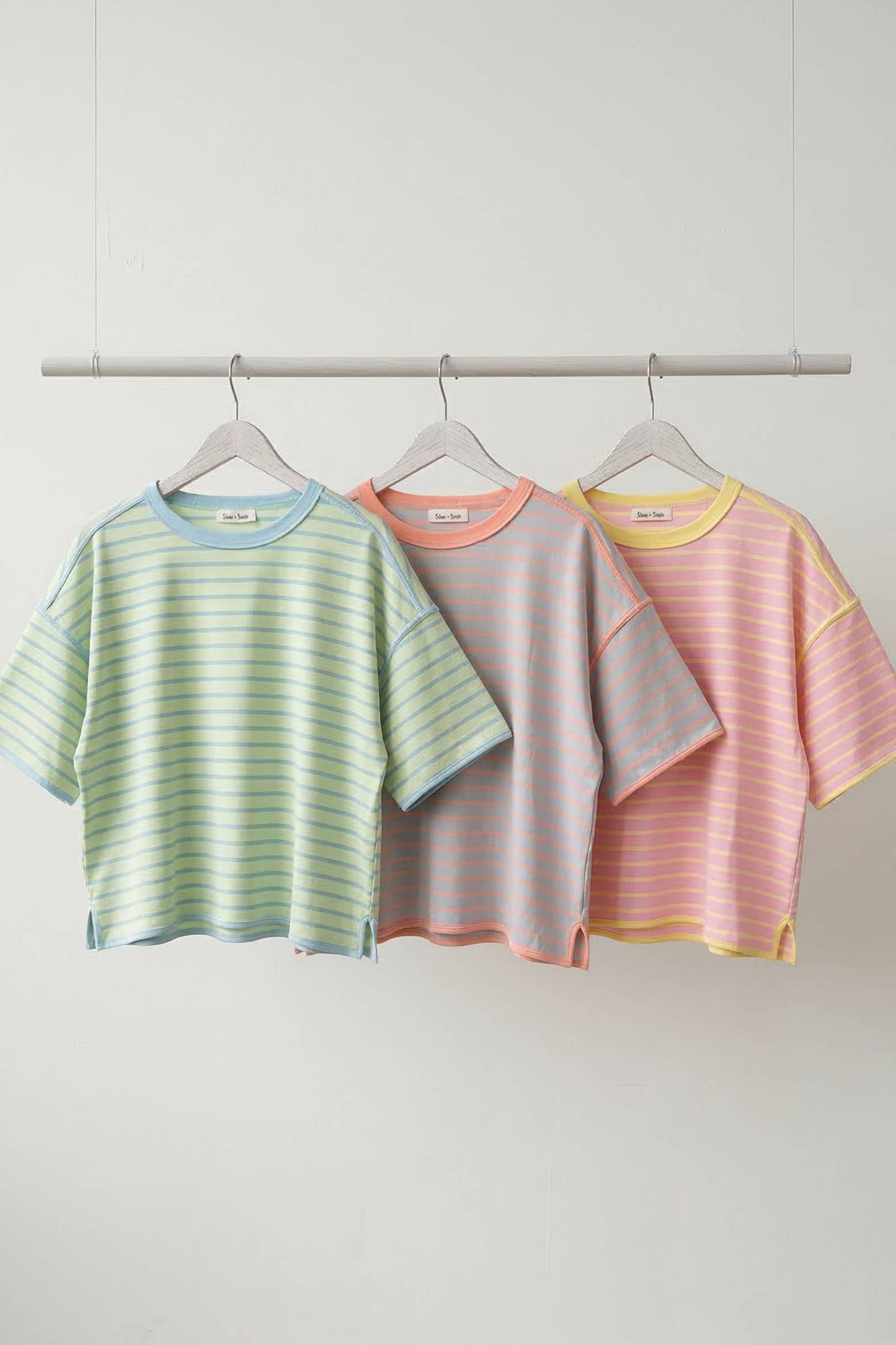 Sewn and Seen - Striped Relaxed Fit Knit Tee: MINT/BLUE / L