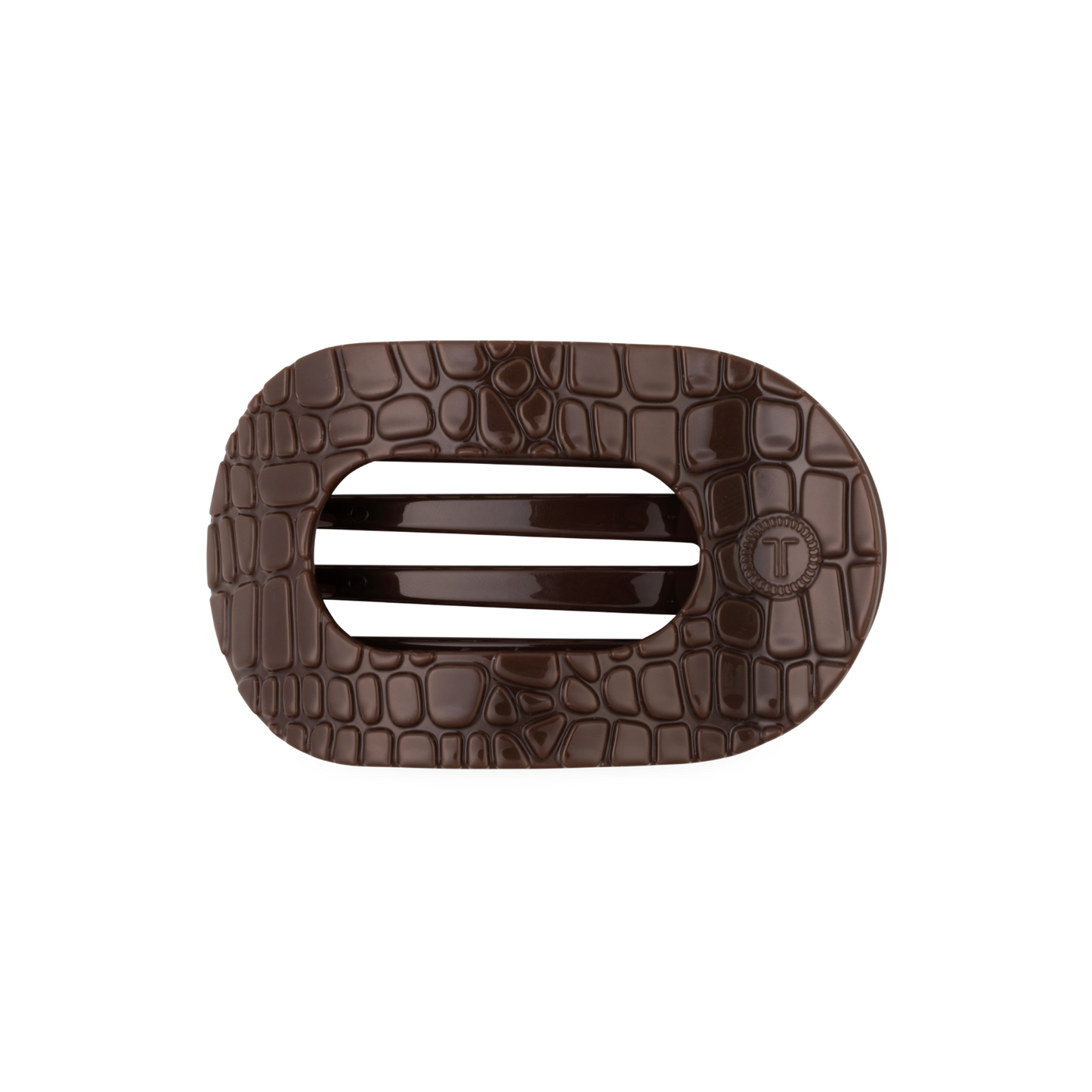 TELETIES - Brown Crocodile Medium Flat Round Hair Clip