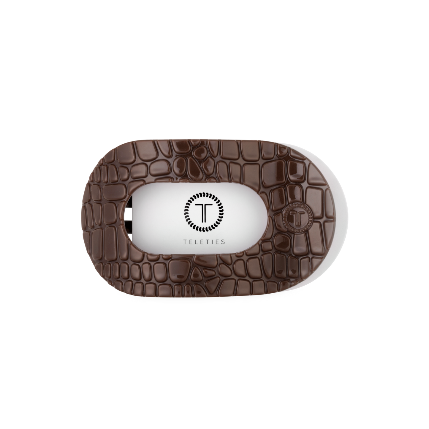 TELETIES - Brown Crocodile Medium Flat Round Hair Clip