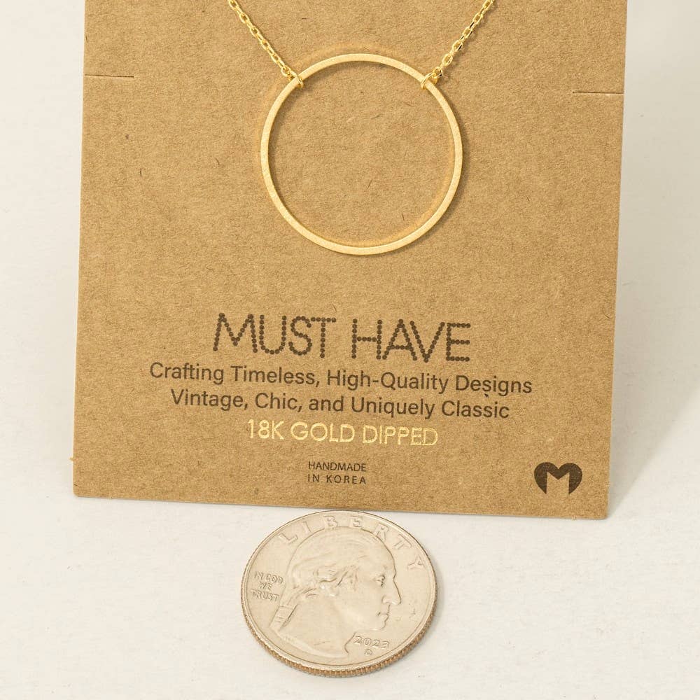 Gold Dipped Large Circle Cut Out Pendant Necklace