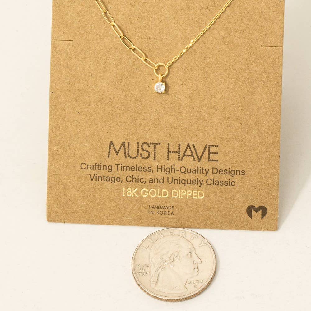 Chain Link Rhinestone Stud Charm Necklace