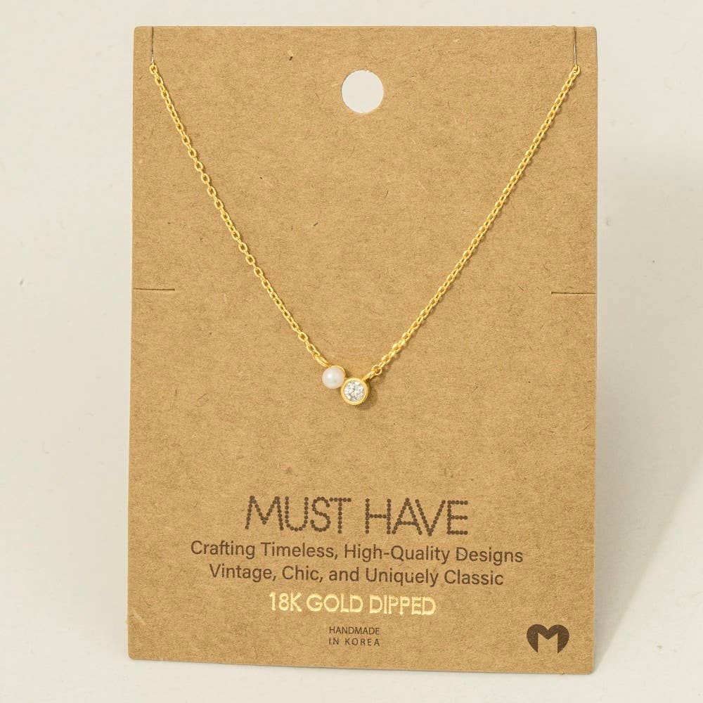 Mini Pearl And Cz Stud Charm Necklace