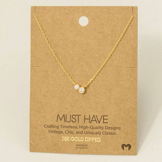 Mini Pearl And Cz Stud Charm Necklace