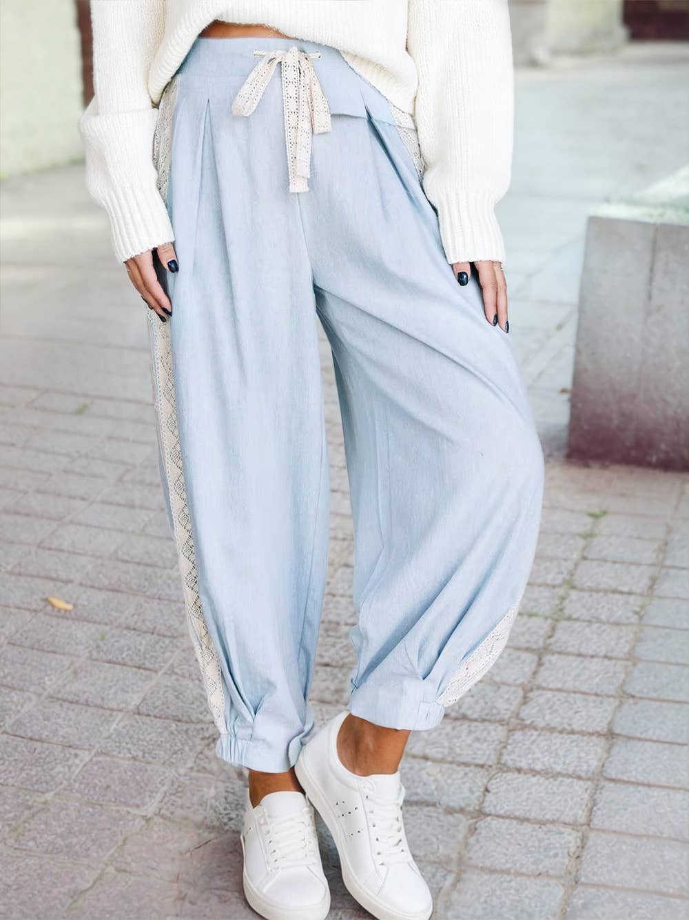 Solid Skinny Embroidery Stretch High Waist Pants